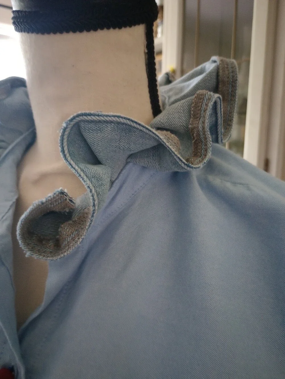 Light Blue Ruffle Collar Button-Up Shirt - Picture 8 of 10